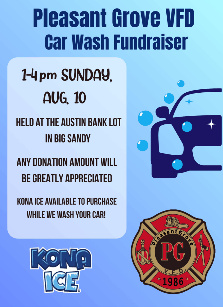 Pleasant Grove Volunteer Fire Department flyer for Car Wash